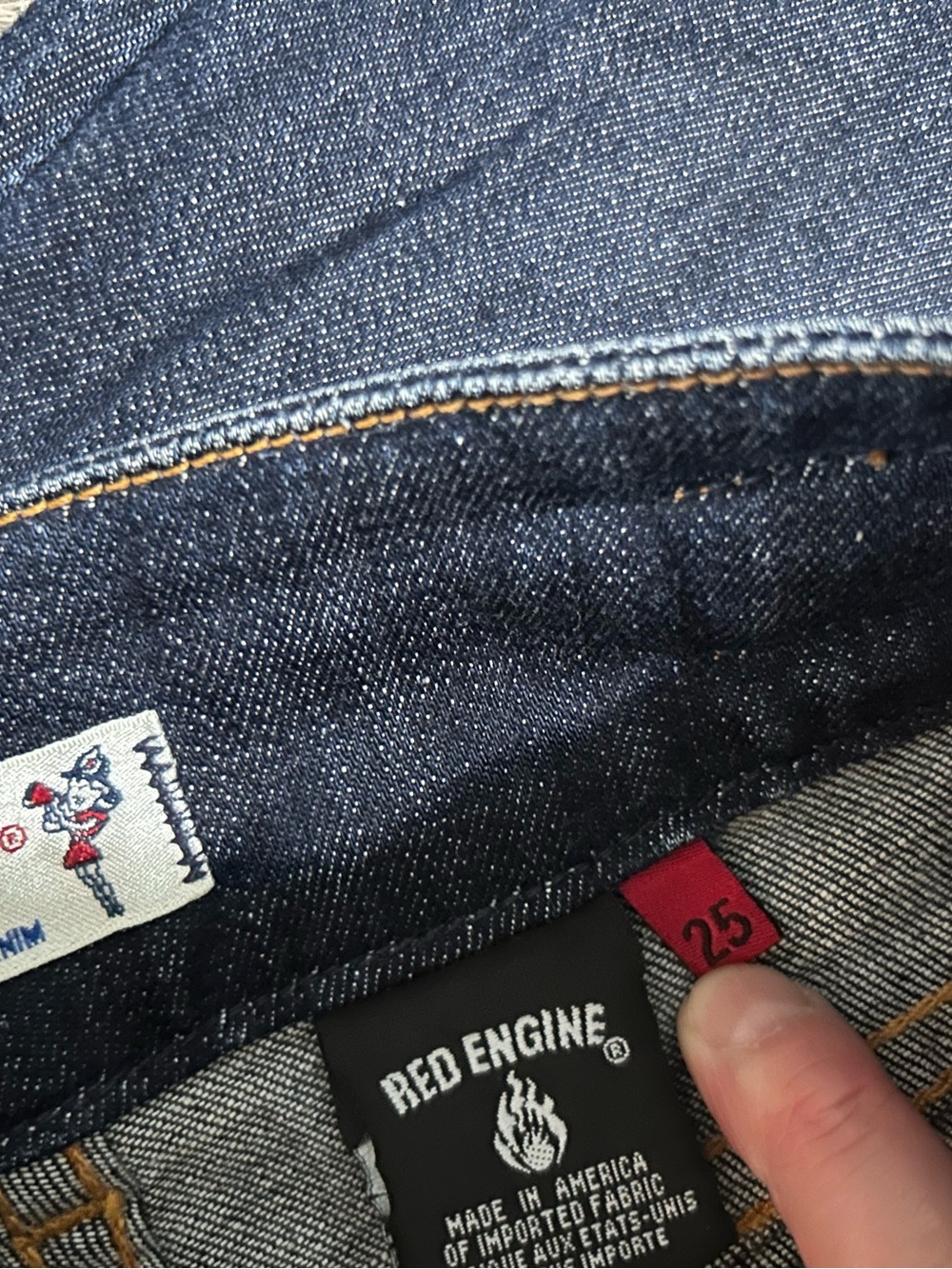 Vintage Red Engine Dark Wash Jean Denim A-Line Skirt - Picture 6 of 6
